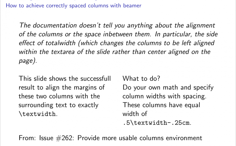 How to horizontally align beamer columns with surrounding text